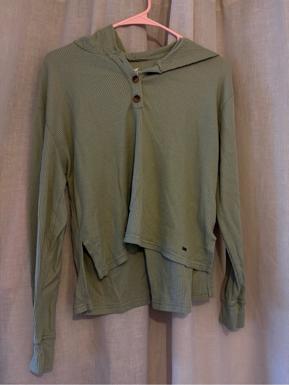 Hollister Olive Green Waffle Knit Hooded Pullover